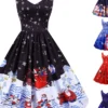 Women's Christmas Knee Length Dress Purple Black Red Navy Blue Light Blue Sleeveless Print Bow Print Fall Winter V Neck Casual Vintage2021 S M L XL XXL