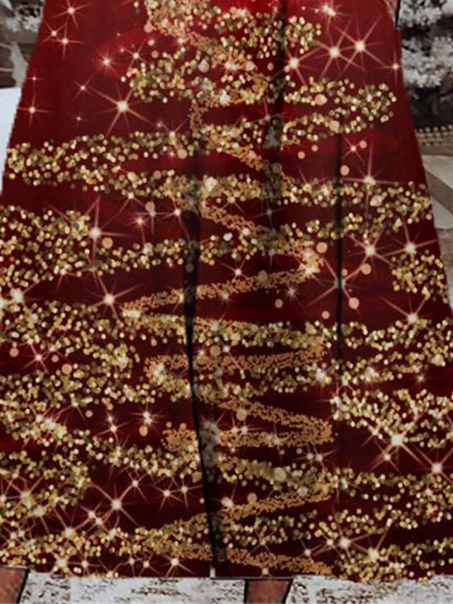 Women's Christmas Casual Dress Shift Dress Midi Dress Wine 3/4 Length Sleeve Tree Ruched Winter Fall Autumn Fashion Daily 2022 S M L XL XXL 3XL 3 Women's Christmas Casual Dress Shift Dress Midi Dress Wine 3/4 Length Sleeve Tree Ruched Winter Fall Autumn Fashion Daily 2022 S M L XL XXL 3XL - Image 3