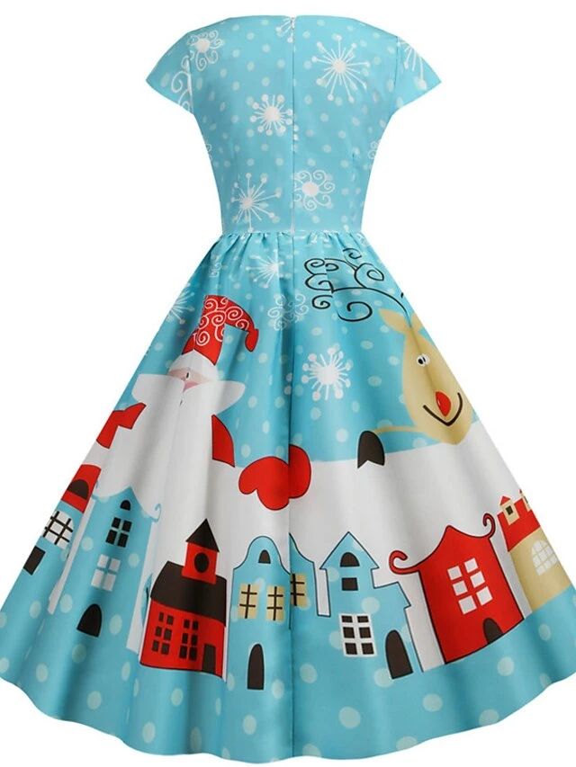 Women's Christmas Knee Length Dress Blue Dusty Blue Royal Blue Black Red Navy Blue Dark Blue Light Blue Short Sleeve Print Print Fall Winter V Neck Casual Vintage2021 S M L XL XXL 3XL 15 Women's Christmas Knee Length Dress Blue Dusty Blue Royal Blue Black Red Navy Blue Dark Blue Light Blue Short Sleeve Print Print Fall Winter V Neck Casual Vintage2021 S M L XL XXL 3XL - Image 15