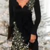 Women's Christmas Sequin Dress Formal DressShort Mini Dress Black Long Sleeve Tree Print Sequins Ruched Print Fall Winter V Neck Stylish Modern 2022 S M L XL XXL 3XL