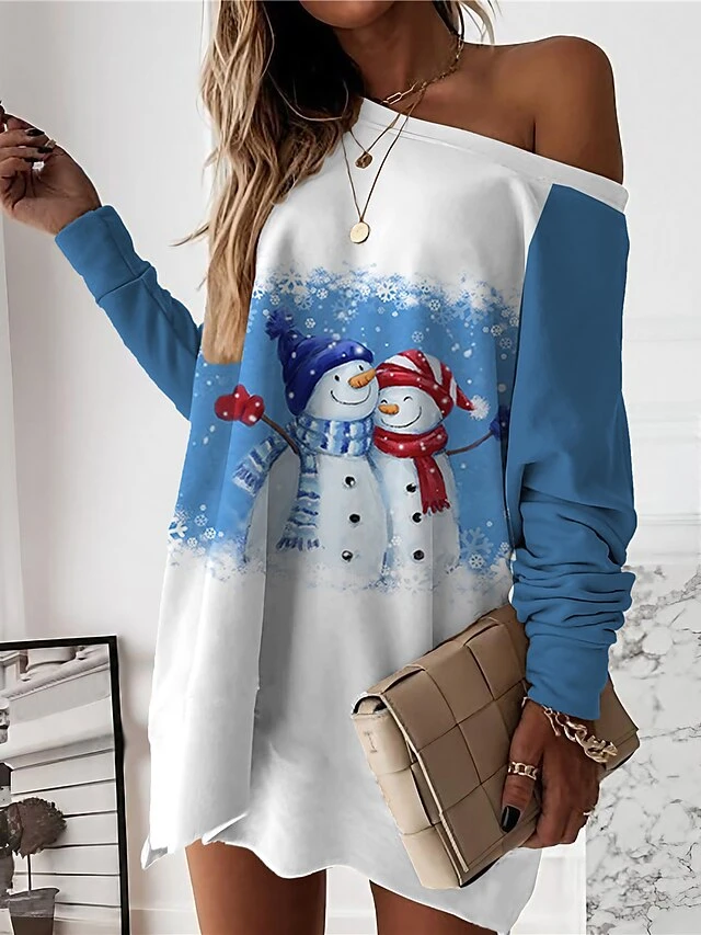Women‘s Christmas Casual Dress Sweatshirt Dress Mini Dress Warm Fashion Outdoor Holiday Crew Neck Print Santa Claus Snowman Loose Fit White Red Royal Blue S M L XL XXL 2 Women‘s Christmas Casual Dress Sweatshirt Dress Mini Dress Warm Fashion Outdoor Holiday Crew Neck Print Santa Claus Snowman Loose Fit White Red Royal Blue S M L XL XXL - Image 2