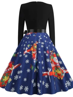 Women's Christmas Swing Dress Vintage Dress Midi Dress Green Blue Light Green Long Sleeve Santa Claus Bow Winter Fall Autumn Crew Neck Fashion Daily Date 2022 S M L XL XXL 3XL -Fashion Life Shop nogdev1667894614025