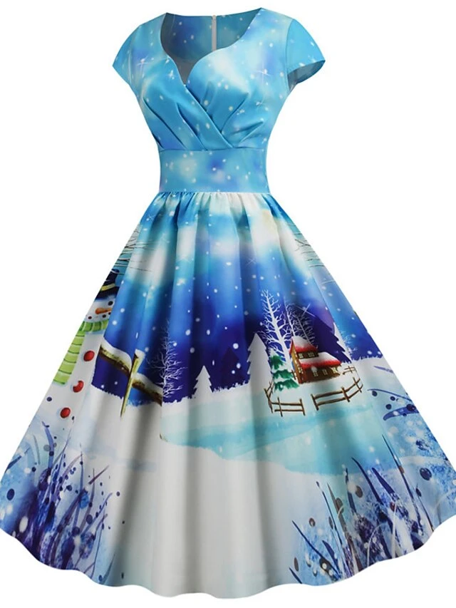 Women's Christmas Knee Length Dress Blue Dusty Blue Royal Blue Black Red Navy Blue Dark Blue Light Blue Short Sleeve Print Print Fall Winter V Neck Casual Vintage2021 S M L XL XXL 3XL 11 Women's Christmas Knee Length Dress Blue Dusty Blue Royal Blue Black Red Navy Blue Dark Blue Light Blue Short Sleeve Print Print Fall Winter V Neck Casual Vintage2021 S M L XL XXL 3XL - Image 11