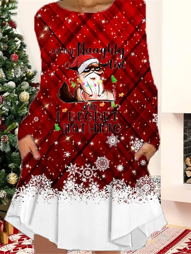 Women's Christmas Casual Dress T Shirt Dress Tee Dress Shift Dress Mini Dress Black Wine Light Red Long Sleeve Plaid Pocket Winter Fall Autumn Crew Neck Fashion 2022 S M L XL XXL 3XL 2 Women's Christmas Casual Dress T Shirt Dress Tee Dress Shift Dress Mini Dress Black Wine Light Red Long Sleeve Plaid Pocket Winter Fall Autumn Crew Neck Fashion 2022 S M L XL XXL 3XL - Image 2