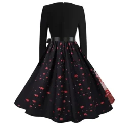 Women's Christmas Knee Length Dress Gray White Black Red Brown Long Sleeve Print Bow Print Fall Winter V Neck Casual Vintage2021 S M L XL XXL 3XL -Fashion Life Shop nttbub1629971760053