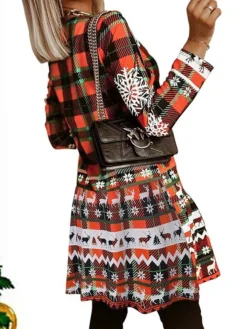 Women's Christmas Casual Dress Sheath Dress Mini Dress Red Long Sleeve Plaid Print Winter Fall Autumn Crew Neck 2022 S M L XL 2XL -Fashion Life Shop nukeic1667980533857