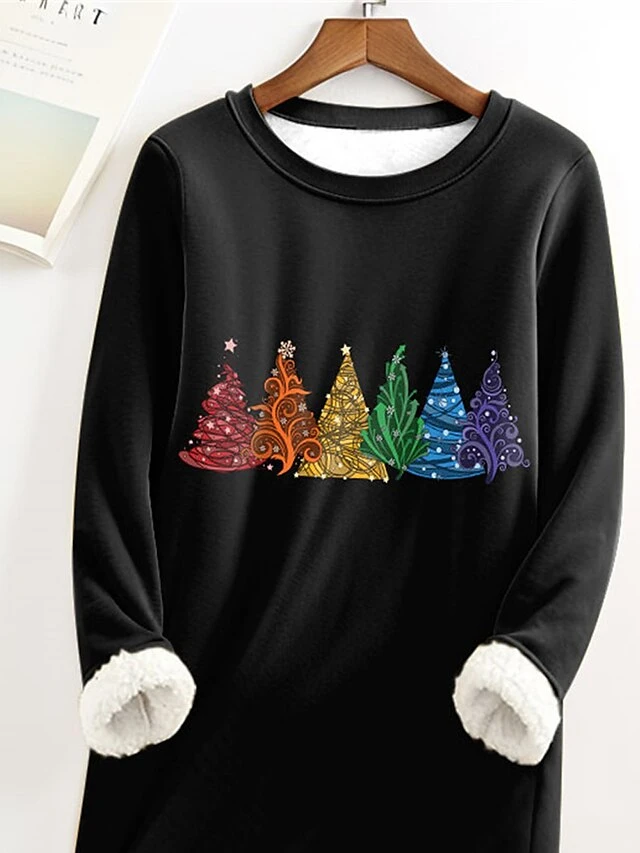Women's Christmas Dress Sweatshirt Dress Mini Dress Warm Fashion Outdoor Christmas Vacation Crew Neck Print Christmas Tree Loose Fit Black S M L XL XXL 2 Women's Christmas Dress Sweatshirt Dress Mini Dress Warm Fashion Outdoor Christmas Vacation Crew Neck Print Christmas Tree Loose Fit Black S M L XL XXL - Image 2