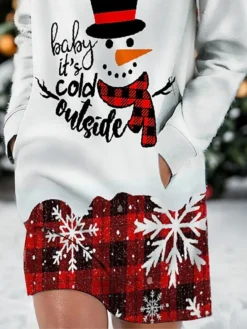 Women's Casual Dress Christmas Dress Sweatshirt Dress Snowman Snowflake Pocket Print Crew Neck Mini Dress Fashion Streetwear Outdoor Christmas Long Sleeve Loose Fit Wine Fall Winter S M L XL XXL -Fashion Life Shop nvhlxu1695211829898
