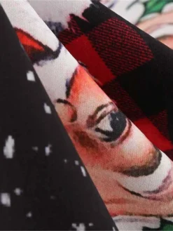 Women's Christmas Swing Dress Vintage DressKnee Length Dress Blue Red Navy Blue Black Long Sleeve Plaid Santa Claus Elk Bow Print Fall Winter V Neck Vacation Vintage 2022 S M L XL XXL 3XL -Fashion Life Shop nwemue1665293397828