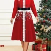 Women's Christmas Plus Size Curve Casual Dress Skater Dress A Line Dress Santa Claus Snowman Midi Dress Long Sleeve Print Crew Neck Fashion Outdoor Deep Pink White Fall Winter L XL XXL 3XL 4XL