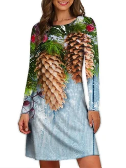 Women's Christmas Casual Dress T Shirt Dress Tee Dress Mini Dress Black Blue Gold Long Sleeve Tree Print Winter Fall Spring Crew Neck Fashion Daily Vacation Loose Fit 2022 S M L XL XXL 3XL -Fashion Life Shop nwwhsl1667542264918