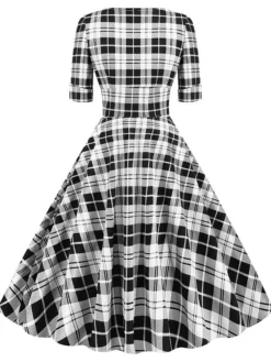 Women's Christmas Swing Dress Midi Dress Black Blue Red Short Sleeve Plaid Print Winter Fall Autumn V Neck 2022 S M L XL 2XL -Fashion Life Shop nxodoi1667979773882