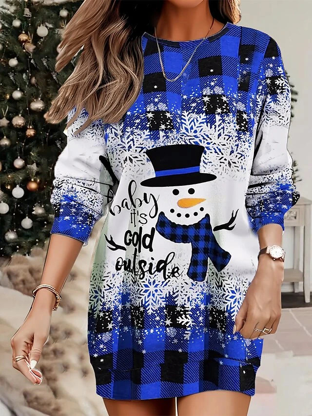 Women's Christmas Casual Dress Sweatshirt Dress Mini Dress Warm Fashion OutdoorVacation Crew Neck Print Geometric Snowman Loose Fit Red Blue Orange S M L XL XXL 2 Women's Christmas Casual Dress Sweatshirt Dress Mini Dress Warm Fashion OutdoorVacation Crew Neck Print Geometric Snowman Loose Fit Red Blue Orange S M L XL XXL - Image 2