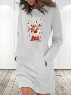 Women's Christmas Hoodie Dress Winter Dress Light Blue Grey White Long Sleeve Elk Pocket Print Winter Fall Crew Neck Stylish Casual Loose Fit 2022 S M L XL 2XL / Cotton 8 Women's Christmas Hoodie Dress Winter Dress Light Blue Grey White Long Sleeve Elk Pocket Print Winter Fall Crew Neck Stylish Casual Loose Fit 2022 S M L XL 2XL / Cotton -Fashion Life Shop nymlmo1666676191048