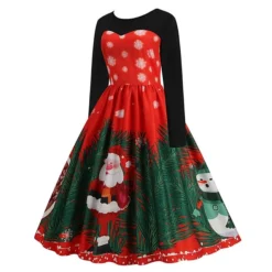 Women's Christmas Swing Dress Vintage DressKnee Length Dress Green Purple Wine Red Long Sleeve Santa Claus Tree Candy Print Fall Winter Crew Neck Vacation Vintage 2022 S M L XL XXL 3XL -Fashion Life Shop nymure1665307584912