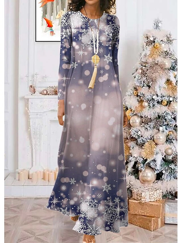 Women's Casual Dress Christmas Dress Swing Dress Snowflake Print Crew Neck Long Dress Maxi Dress Fashion Streetwear Outdoor Christmas Long Sleeve Regular Fit Blue Purple Fall Winter S M L XL XXL 1 Women's Casual Dress Christmas Dress Swing Dress Snowflake Print Crew Neck Long Dress Maxi Dress Fashion Streetwear Outdoor Christmas Long Sleeve Regular Fit Blue Purple Fall Winter S M L XL XXL