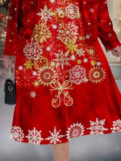 Women's Christmas Plus Size Curve Casual Dress Dress Set Two Piece Dress Snowflake Midi Dress Long Sleeve Print Crew Neck Fashion Outdoor Wine Fall Winter L XL XXL 3XL 4XL -Fashion Life Shop nzksxx1697445931209