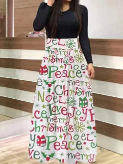 Women's Christmas Sheath DressMaxi Long Dress Green Light Red Dark Blue Red White Black Long Sleeve Floral Letter Bell Patchwork Print Fall Winter Round Neck Stylish Modern 2022 S M L XL 9 Women's Christmas Sheath DressMaxi Long Dress Green Light Red Dark Blue Red White Black Long Sleeve Floral Letter Bell Patchwork Print Fall Winter Round Neck Stylish Modern 2022 S M L XL -Fashion Life Shop obykjg1663150446797