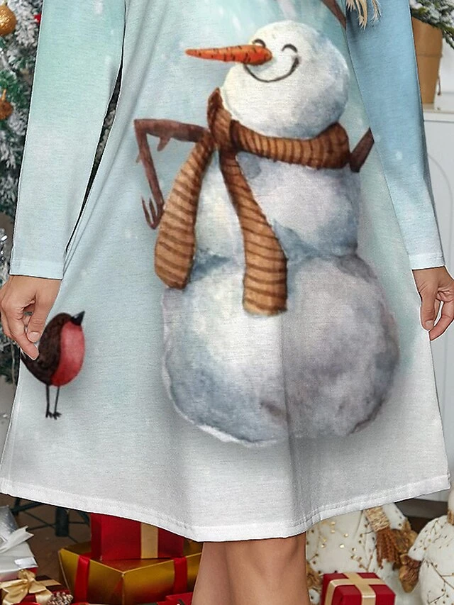 Women's Casual Dress Christmas Dress Winter Dress Snowman Print Scalloped Neck Mini Dress Fashion Streetwear Outdoor Christmas Long Sleeve Regular Fit Blue Fall Winter S M L XL XXL 3 Women's Casual Dress Christmas Dress Winter Dress Snowman Print Scalloped Neck Mini Dress Fashion Streetwear Outdoor Christmas Long Sleeve Regular Fit Blue Fall Winter S M L XL XXL - Image 3