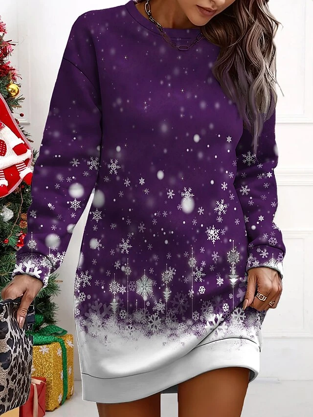 Women's Christmas Casual Dress Sweatshirt Dress Mini Dress Warm Fashion Outdoor Vacation Crew Neck Print Snowman Loose Fit Wine Navy Blue Blue S M L XL XXL 5 Women's Christmas Casual Dress Sweatshirt Dress Mini Dress Warm Fashion Outdoor Vacation Crew Neck Print Snowman Loose Fit Wine Navy Blue Blue S M L XL XXL - Image 5