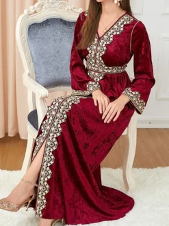 Women's Casual Dress Velvet Dress Swing Dress Long Dress Maxi Dress Lace Embroidered Outdoor Christmas Daily Fashion Elegant V Neck Long Sleeve 2023 Loose Fit Wine Color M L XL XXL Size 10 Women's Casual Dress Velvet Dress Swing Dress Long Dress Maxi Dress Lace Embroidered Outdoor Christmas Daily Fashion Elegant V Neck Long Sleeve 2023 Loose Fit Wine Color M L XL XXL Size -Fashion Life Shop odryym1695206511325