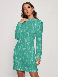 Women's Christmas Dress Sweater Dress Jumper Dress Midi Dress Warm Snowflake Outdoor Christmas Daily Holiday Round Neck Long Sleeve 2023 Regular Fit Red Blue Green S M L XL XXL 3XL -Fashion Life Shop odxdyr1697525658181