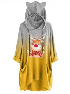 Women's Casual Dress Christmas Dress Hoodie Dress Ombre Deer Pocket Print Hooded Mini Dress Active Fashion Outdoor Christmas Long Sleeve Loose Fit Yellow Pink Orange Fall Winter S M L XL XXL -Fashion Life Shop ofobah1694594388516