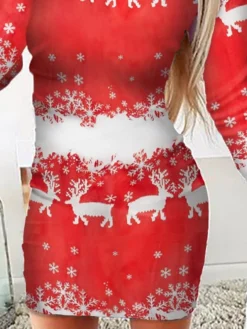 Women's Christmas Casual Dress Bodycon Sheath Dress Mini Dress Red Long Sleeve Elk Print Winter Fall Autumn Crew Neck Christmas Daily Vacation 2022 S M L XL -Fashion Life Shop oiflrd1667541609784