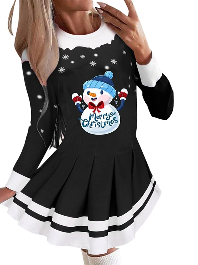 Women's Christmas Swing Dress Blue Red Black Long Sleeve Letter Santa Claus Snowflake Pleated Print Winter Fall Crew Neck Stylish Romantic Fall Dress Loose Fit 2022 S M L XL XXL / Winter Dress 1 Women's Christmas Swing Dress Blue Red Black Long Sleeve Letter Santa Claus Snowflake Pleated Print Winter Fall Crew Neck Stylish Romantic Fall Dress Loose Fit 2022 S M L XL XXL / Winter Dress