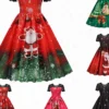 Women's Christmas Swing Dress Vintage DressKnee Length Dress Green Wine Dark Green Fuchsia Red Black Short Sleeve Santa Claus Snowman Snowflake Lace Print Fall Winter V Neck Vacation Vintage 2022 S
