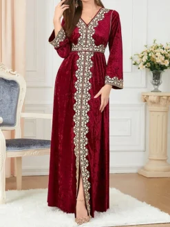 Women's Casual Dress Velvet Dress Swing Dress Long Dress Maxi Dress Lace Embroidered Outdoor Christmas Daily Fashion Elegant V Neck Long Sleeve 2023 Loose Fit Wine Color M L XL XXL Size 13 Women's Casual Dress Velvet Dress Swing Dress Long Dress Maxi Dress Lace Embroidered Outdoor Christmas Daily Fashion Elegant V Neck Long Sleeve 2023 Loose Fit Wine Color M L XL XXL Size -Fashion Life Shop ojutqi1695206515566