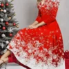Women's Casual Dress Christmas Dress Winter Dress Snowflake Print V Neck Midi Dress Fashion Streetwear Outdoor Christmas 3/4 Length Sleeve Regular Fit Yellow Red Blue Fall Winter S M L XL XXL