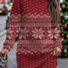 Women's Casual Dress Christmas Dress Sweatshirt Dress Geometric Snowflake Print Crew Neck Mini Dress Fashion Streetwear Outdoor Christmas Long Sleeve Loose Fit Pink Wine Red Fall Winter S M L XL XXL