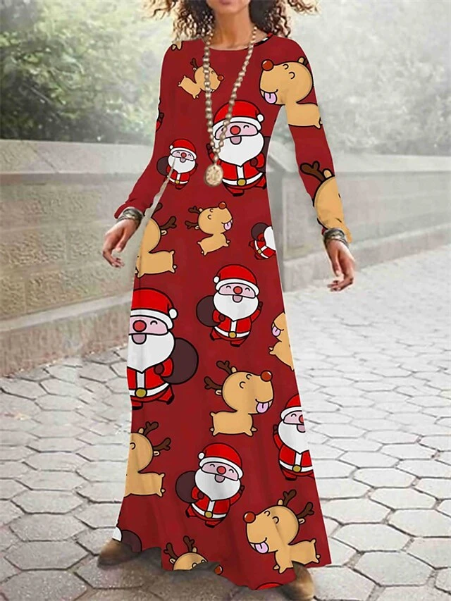 Women's Christmas Casual Dress Swing Dress Long Dress Maxi Dress Black Blue Wine Long Sleeve Santa Claus Print Winter Fall Autumn Crew Neck Stylish 2022 S M L XL 2XL 3XL 4XL 5XL 2 Women's Christmas Casual Dress Swing Dress Long Dress Maxi Dress Black Blue Wine Long Sleeve Santa Claus Print Winter Fall Autumn Crew Neck Stylish 2022 S M L XL 2XL 3XL 4XL 5XL - Image 2