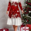 Women's Plus Size Curve Casual Dress Winter Dress Skater Dress Christmas Tree Snowflake Midi Dress Long Sleeve Print Crew Neck Fashion Outdoor White Wine Fall Winter L XL XXL 3XL 4XL