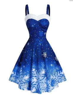 Women's Christmas Swing Dress Slip Dress Midi Dress Green Blue Purple Red Black Sleeveless Snowflake Cold Shoulder Print Winter Fall Spaghetti Strap Fashion Party Sexy 2022 S M L XL 2XL 3XL -Fashion Life Shop oneuip1666343410085