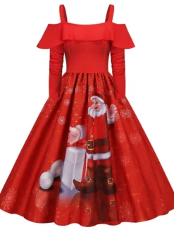 Women's Christmas Vintage DressKnee Length Dress Wine Light Red Red White Black Long Sleeve Santa Claus Elk Snowman Cold Shoulder Print Fall Winter Spaghetti Strap Vacation Vintage 2022 11 Women's Christmas Vintage DressKnee Length Dress Wine Light Red Red White Black Long Sleeve Santa Claus Elk Snowman Cold Shoulder Print Fall Winter Spaghetti Strap Vacation Vintage 2022 -Fashion Life Shop ongxlp1665293366255