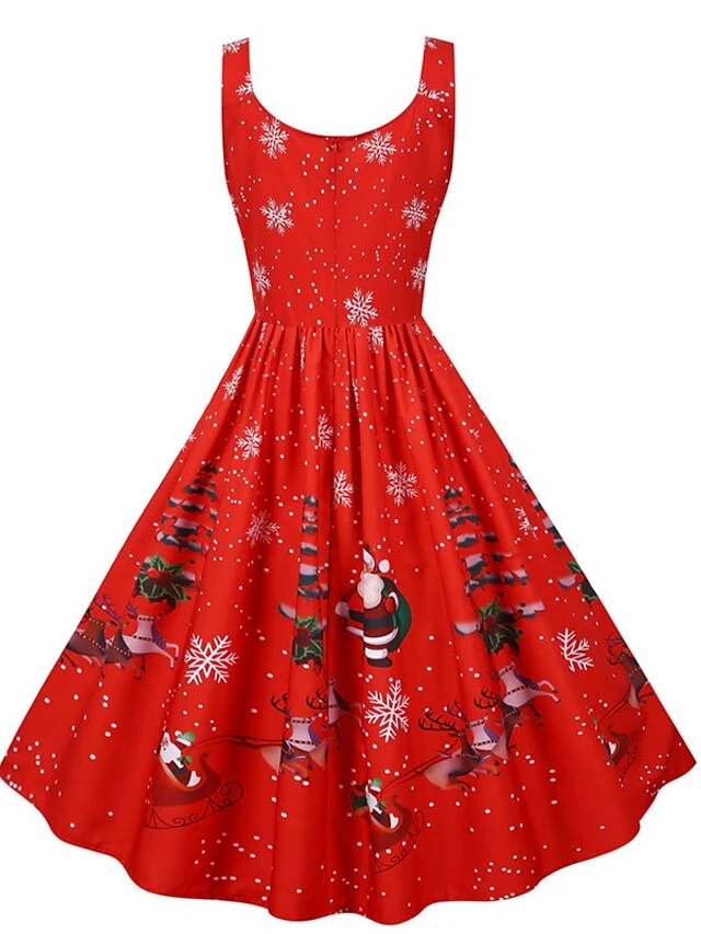 Women's Christmas Knee Length Dress Purple Black Red Navy Blue Light Blue Sleeveless Print Bow Print Fall Winter V Neck Casual Vintage2021 S M L XL XXL 9 Women's Christmas Knee Length Dress Purple Black Red Navy Blue Light Blue Sleeveless Print Bow Print Fall Winter V Neck Casual Vintage2021 S M L XL XXL - Image 9