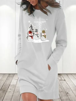 Women's Casual Dress Sweatshirt Dress Winter Dress Mini Dress Light Blue White Grey Long Sleeve Snowman Pocket Fall Winter Autumn Crew Neck Stylish Christmas Loose Fit 2023 S M L XL 2XL -Fashion Life Shop opjdjz1666927511614