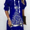 Women‘s Christmas Hoodie Dress Winter Dress Mini Dress Blue Long Sleeve Tree Print Winter Fall Hooded Vacation Casual 2022 S M L XL XXL 3XL