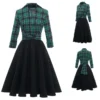 Women‘s Christmas Tartan Dress Vintage Dress Mini Dress Green Long Sleeve Plaid Patchwork Print Winter Fall Shirt Collar Vintage Casual Traditional Fall Dress 2022 S M L XL 2XL / Winter Dress