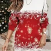 Women's Christmas Casual Dress Sweatshirt Dress Mini Dress Warm Fashion OutdoorVacation Crew Neck Print Snowflake Loose Fit Wine Navy Blue Blue S M L XL XXL