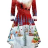 Women‘s Christmas Casual Dress Vintage Dress Light Red Red Long Sleeve Letter Feather Winter Fall Autumn V Neck Modern Daily Vacation 2022 S M L XL XXL