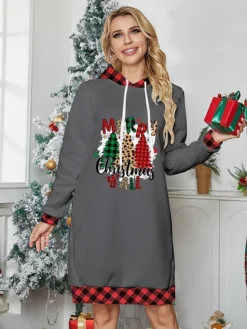 Women's Casual Dress Hoodie Dress Mini Dress Warm Fashion Outdoor Christmas Holiday Hoodie Print Santa Claus Christmas Tree Loose Fit Wine Red Burgundy S M L XL XXL -Fashion Life Shop oufdfq1696235784572