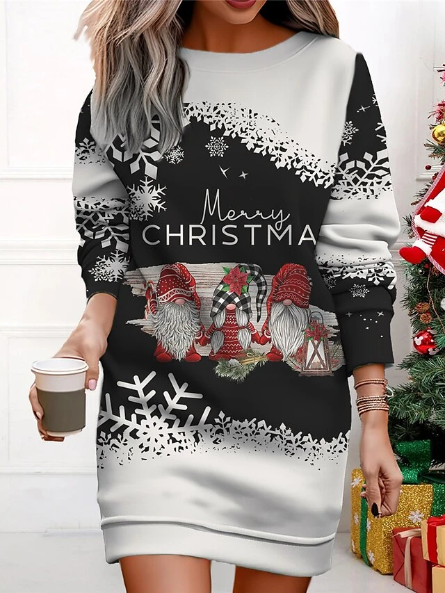 Women's Christmas Casual Dress Sweatshirt Dress Mini Dress Warm Fashion OutdoorVacation Crew Neck Print Geometric Santa ClausTree Loose Fit Black White Wine S M L XL XXL 4 Women's Christmas Casual Dress Sweatshirt Dress Mini Dress Warm Fashion OutdoorVacation Crew Neck Print Geometric Santa ClausTree Loose Fit Black White Wine S M L XL XXL - Image 4