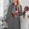 Women's Casual Dress Hoodie Dress Mini Dress Warm Fashion Outdoor Christmas Holiday Hoodie Print Santa Claus Christmas Tree Loose Fit Wine Red Burgundy S M L XL XXL