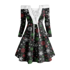 Women's Christmas Swing Dress Vintage Dress Mini Dress Green Light Green Wine Red Navy Blue White Long Sleeve Snowman Tree Snowflake Backless Feather Print Winter Fall Off Shoulder Vacation Stylish -Fashion Life Shop owejjf1667294386987