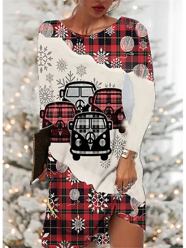 Women's Christmas Casual Dress Shift Dress Midi Dress Black Wine Red 3/4 Length Sleeve Plaid Ruched Winter Fall Autumn Fashion Christmas Daily 2022 S M L XL XXL 3XL 3 Women's Christmas Casual Dress Shift Dress Midi Dress Black Wine Red 3/4 Length Sleeve Plaid Ruched Winter Fall Autumn Fashion Christmas Daily 2022 S M L XL XXL 3XL - Image 3