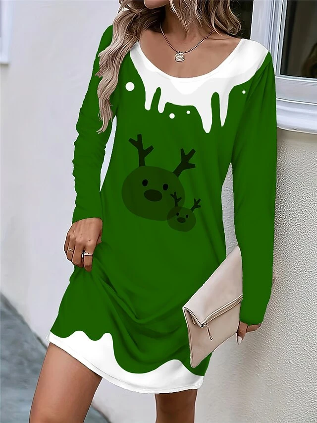 Women's Casual Dress Christmas Dress T Shirt Dress Tee Dress Deer Print V Neck Mini Dress Fashion Streetwear Outdoor Christmas Long Sleeve Loose Fit Wine Brown Green Fall Winter S M L XL XXL 2 Women's Casual Dress Christmas Dress T Shirt Dress Tee Dress Deer Print V Neck Mini Dress Fashion Streetwear Outdoor Christmas Long Sleeve Loose Fit Wine Brown Green Fall Winter S M L XL XXL - Image 2