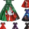 Women's Christmas Knee Length Dress Blue Purple Wine Green Black Red Short Sleeve Print Lace Print Fall Winter Round Neck CasualRegular Fit 2021 S M L XL XXL 3XL